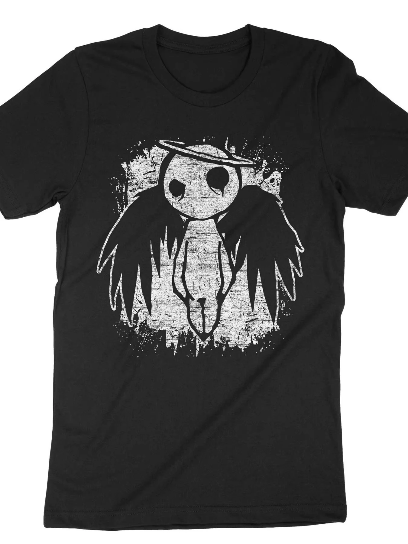 رجل إمرأة سليم صالح القوطي الشرير الصخرة تي شيرت أسود ايمو الجرافيك تي شيرت مع أجنحة الملاك الأبيض للحفلات الموسيقية كل يوم الشارع الشهير