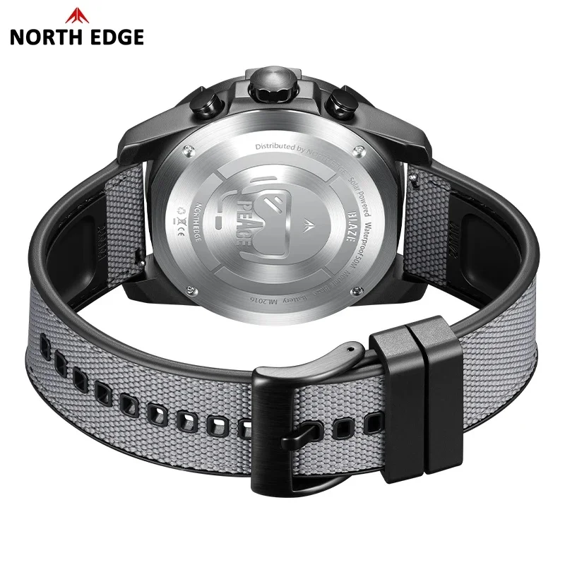 NORTH EDGE BLAZE Men's Solar Powered Pilot Quartz Watch, 316 Stainless Steel Case, 50M Waterproof Wristwatch with Stopwatch