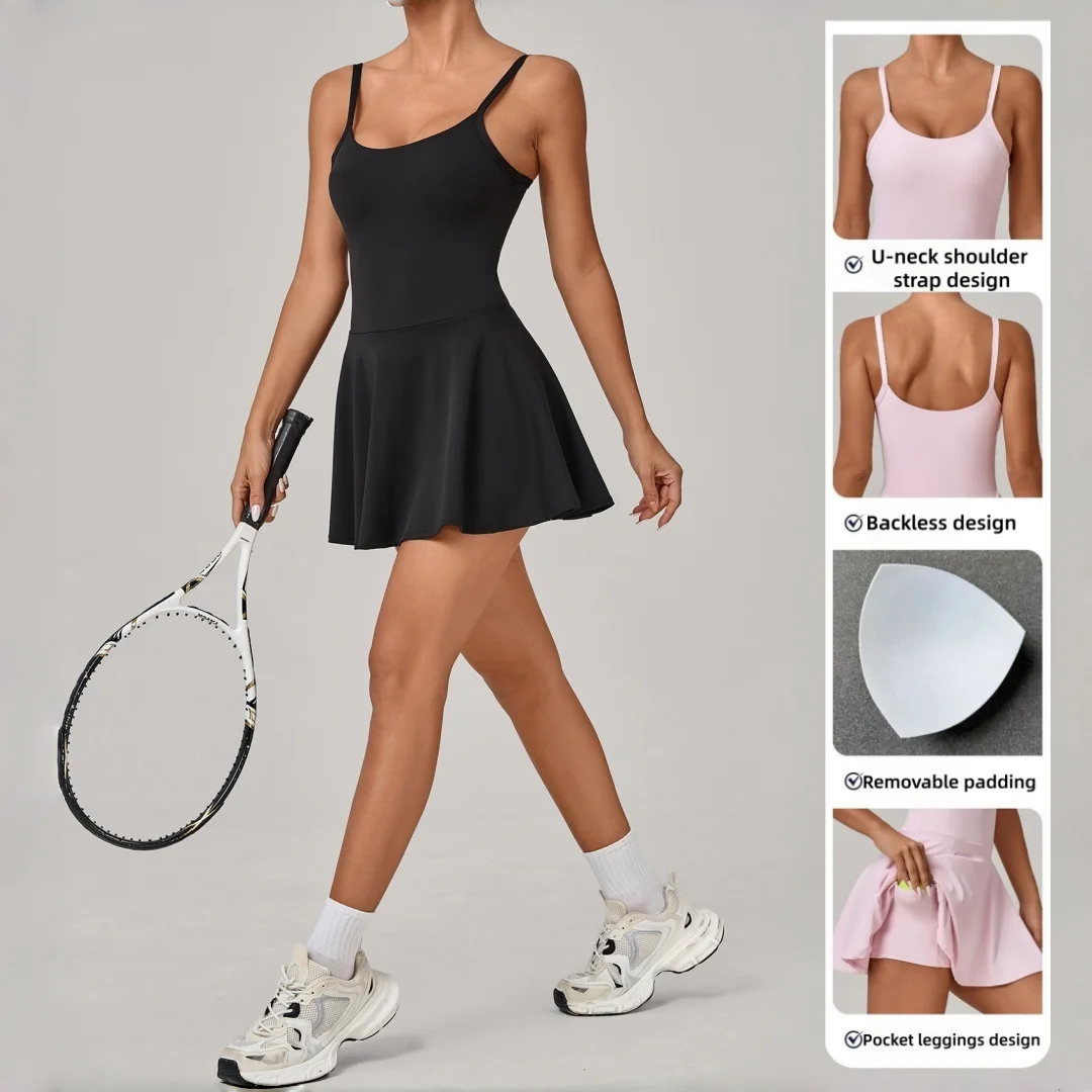 

Anti-Exposure Tennis Dress Sports Tight Backless Breathable with Chest Pads Golf Women's Running Workout Clothes Gym Yoga Suit