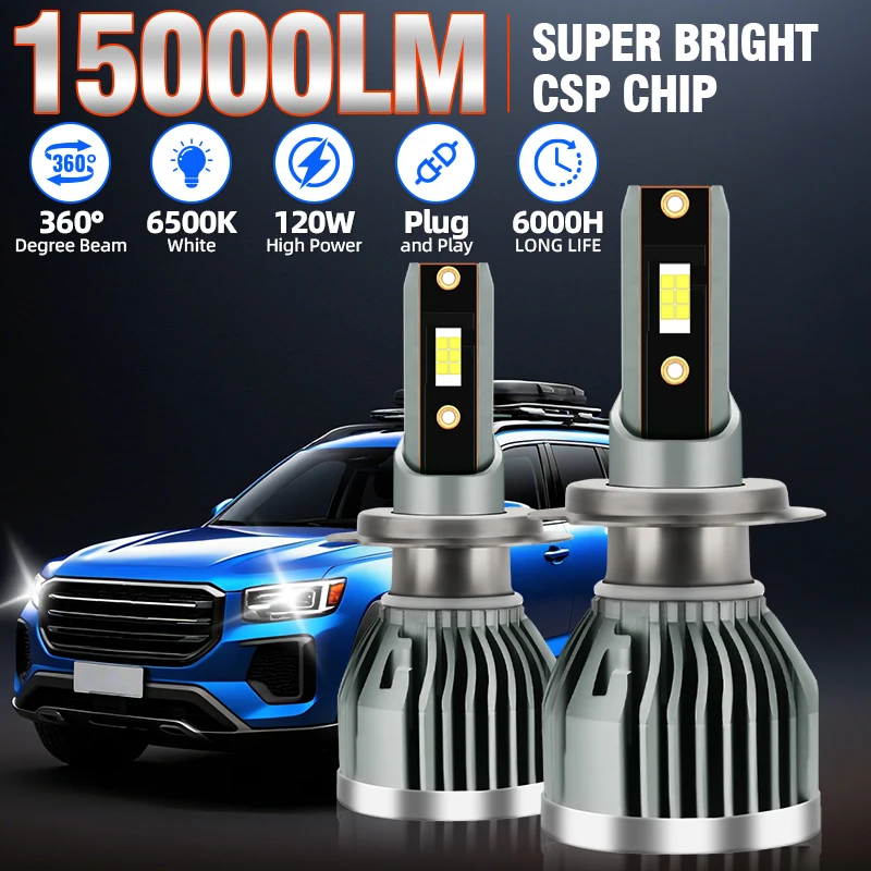 

H7 Single Beam Combo LED Headlights Super Bright 6500K Super White 3570 CSP Chips Internal Drive Light Bulbs