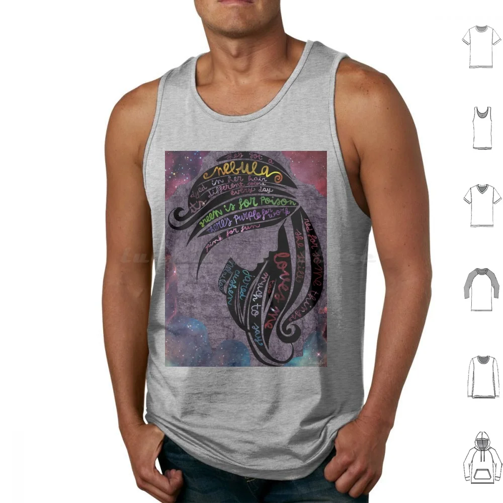 Nebula Tank Tops Vest Sleeveless Nebula Space Stars Lyrics Quotes Songs Music Typography Hair Girl Woman Face Portrait Vector