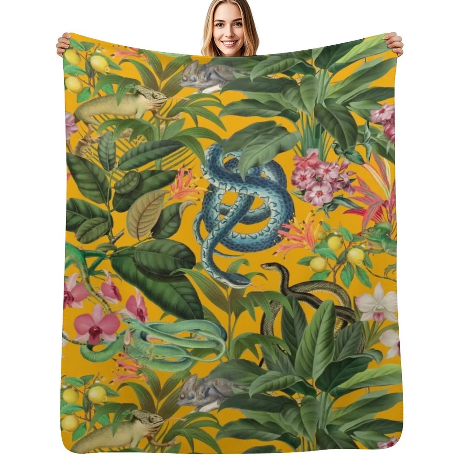 

Copy of Midnight Jungle Bird Tropical Paradise Vintage Botanical Illustration Throw Blanket Camping blanket warm