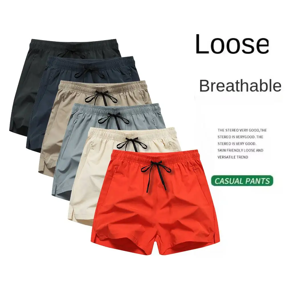 

Summer Ice Thin Sports Fitness Shorts Trend Men's Women Quick Dry Running Pants Couple's Short Zipper pockets Large Size
