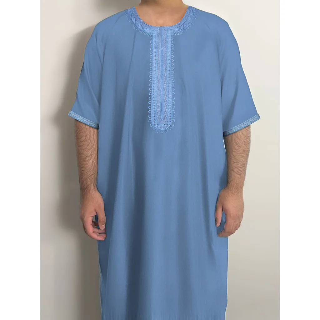 2025 muzułmańskie szaty z krótkim rękawem środkowy rękaw haft w stylu etnicznym bliski wschód marokańska męska szata boczna kieszeń