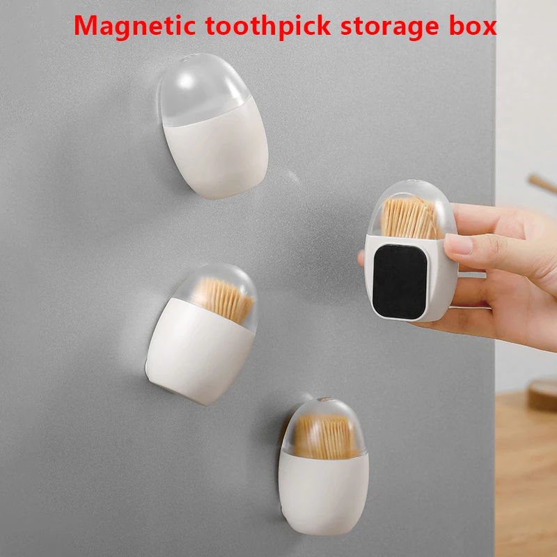 Magnetic Refrigerator Toothpick Holder Container Toothpick Dispenser Household Table Clear Lid Toothpick Storage Box With Magnet