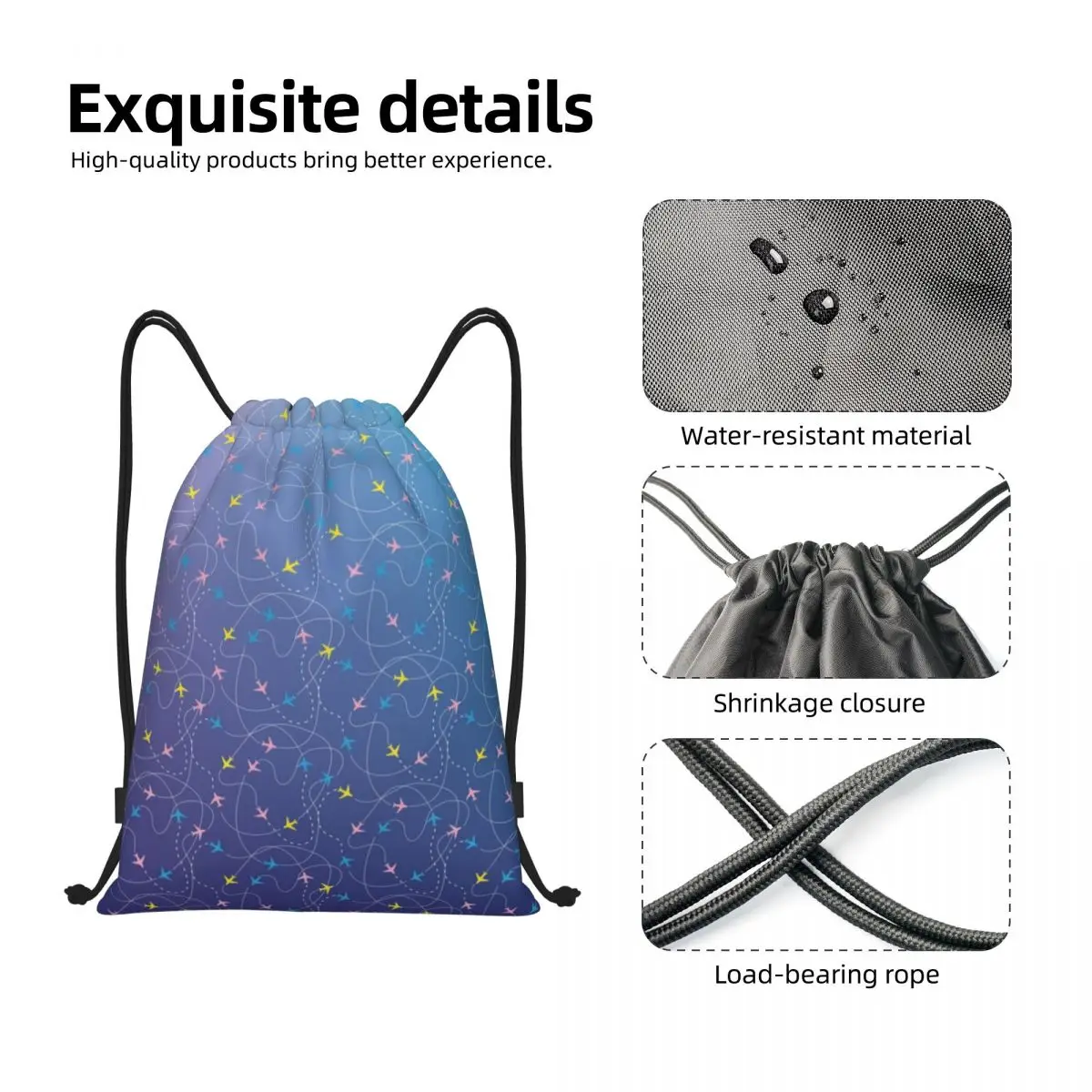 Aviation Airplane Busy Airspace Drawstring Backpack  Gym Sport Sackpack Foldable Aviator Pilot Fighter Shopping Bag Sack