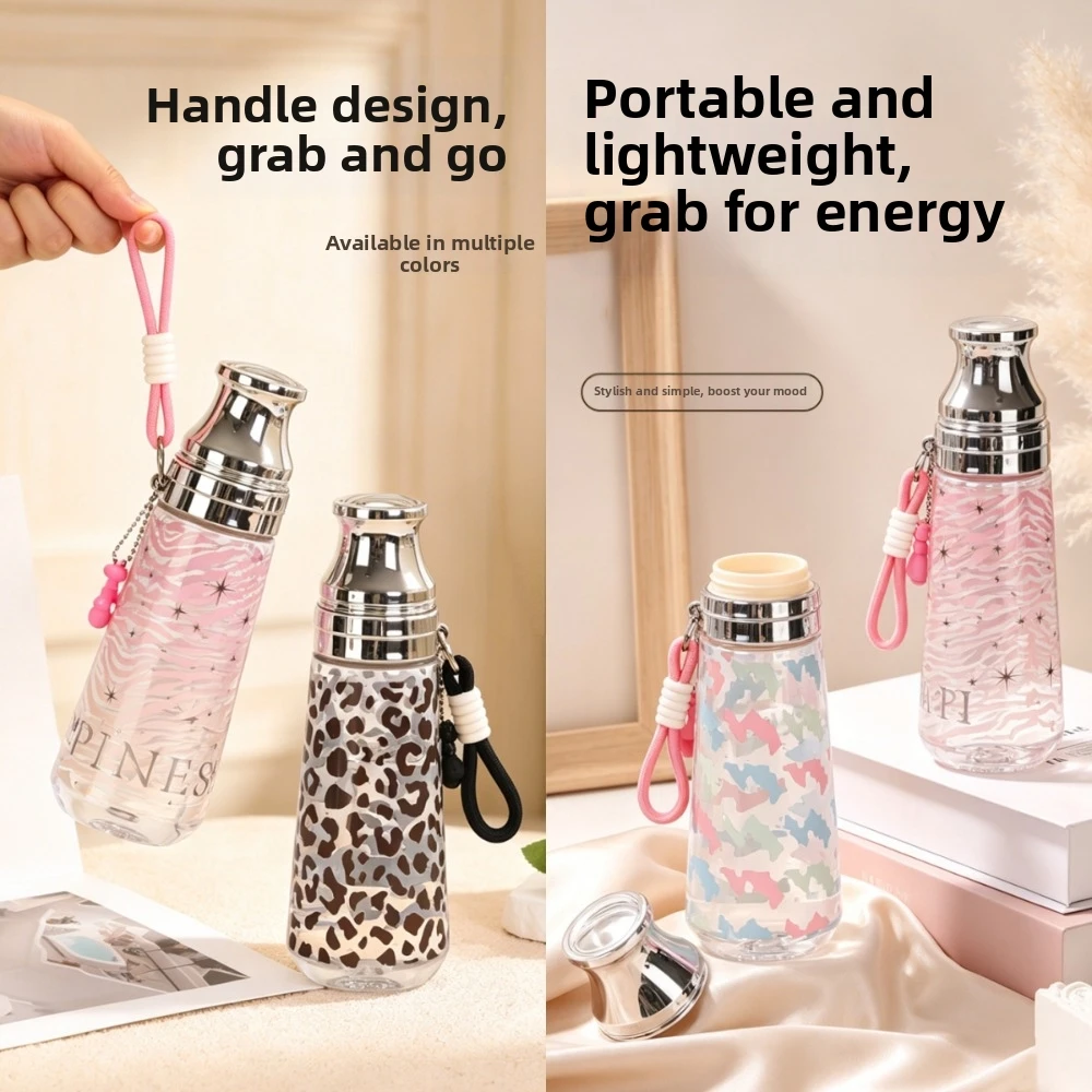 Large Capacity Leopard Print Water Bottle 500ML Vintage Transparent Water Cup Plastic Bowknot Stars Drink Bottle