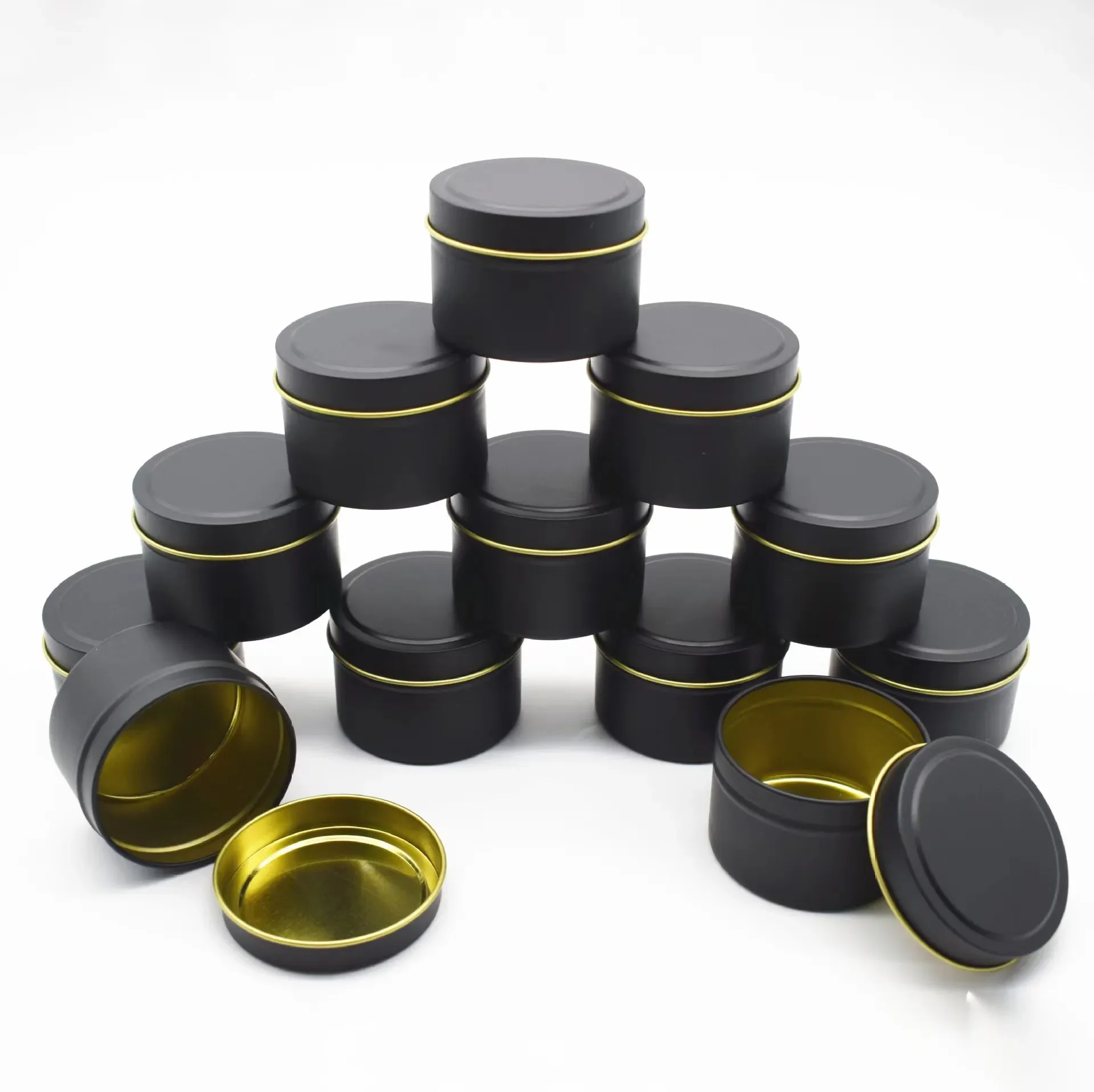 

20pcs 4oz Candle jar Empty Tinplate Box Black Round Golden Candle Containers tea caddy Cream Jar Storage Container for Travel