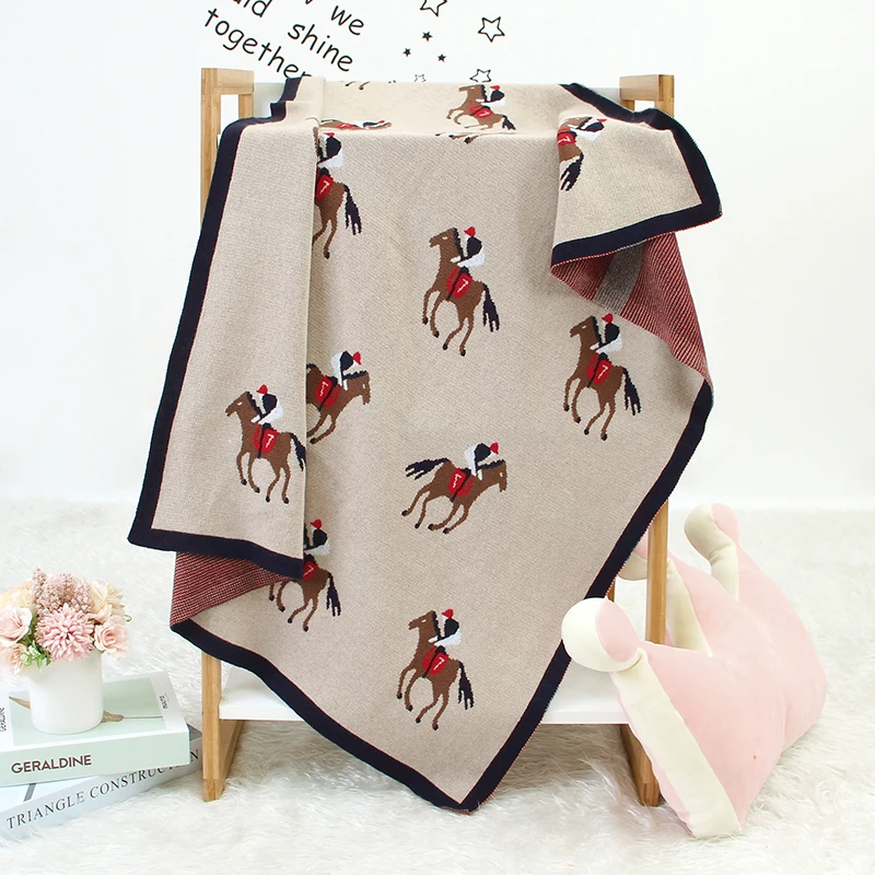 طفل بطانية القطن محبوك الوليد بنين بنات الفراش لحاف 100*80 سنتيمتر الرضع الأطفال عربة قماط لطيف الكرتون الخيول منقوشة #2