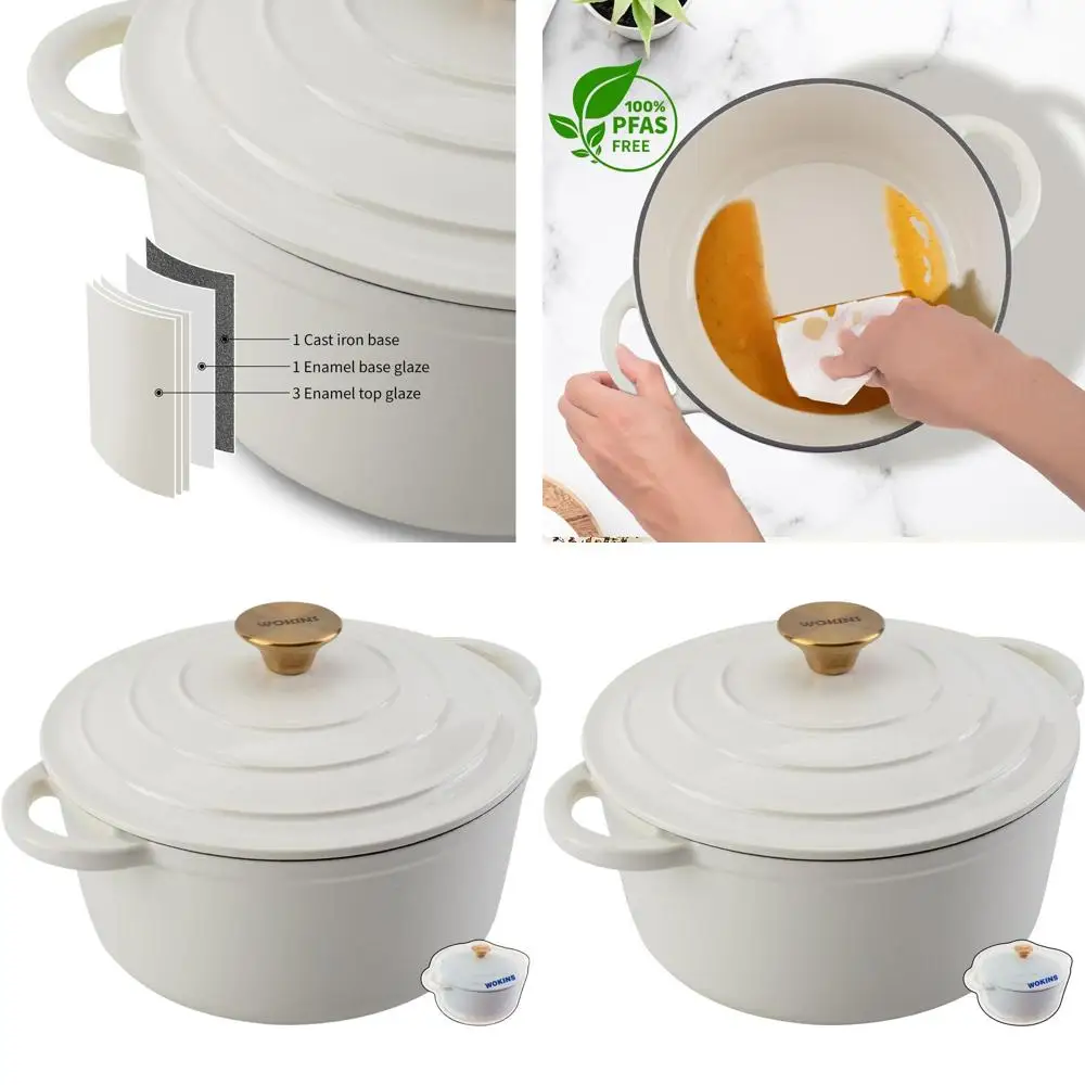 

Сверхмощная эмалированная чугунная голландская духовка 7QT с крышкой, идеально подходит для выпечки хлеба, тушения, раковины и обжарки, безопасного в духовке до 500 лет. °