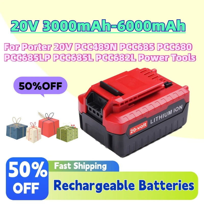 Large Capacity 20V 3.0Ah-6.0Ah Rechargeable Battery for Porter 20V PCC489N PCC685 PCC680 PCC685LP PCC685L PCC682L Power Tools