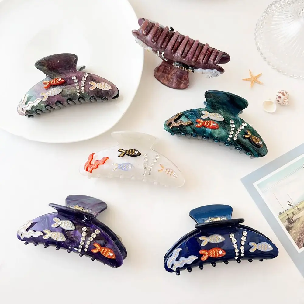 

Fashion Starfish Ocean Shell Hair Grab Hair Clip Shark Clip Rhinestone Hair Claw Geometry Pearl Acrylic Shark Clip Girls