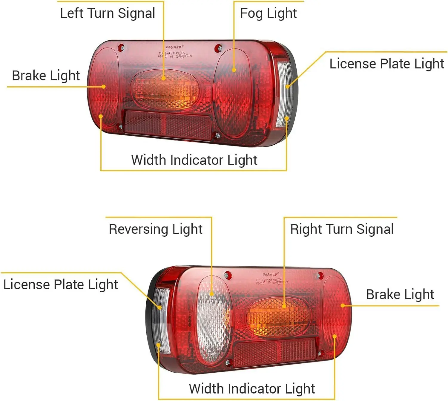 YGiTK Feux Arrière LED Remorque 13 Broches 12/30V – Kit 2 Feux Multifonctions + 5m Câble – Étanche IP65