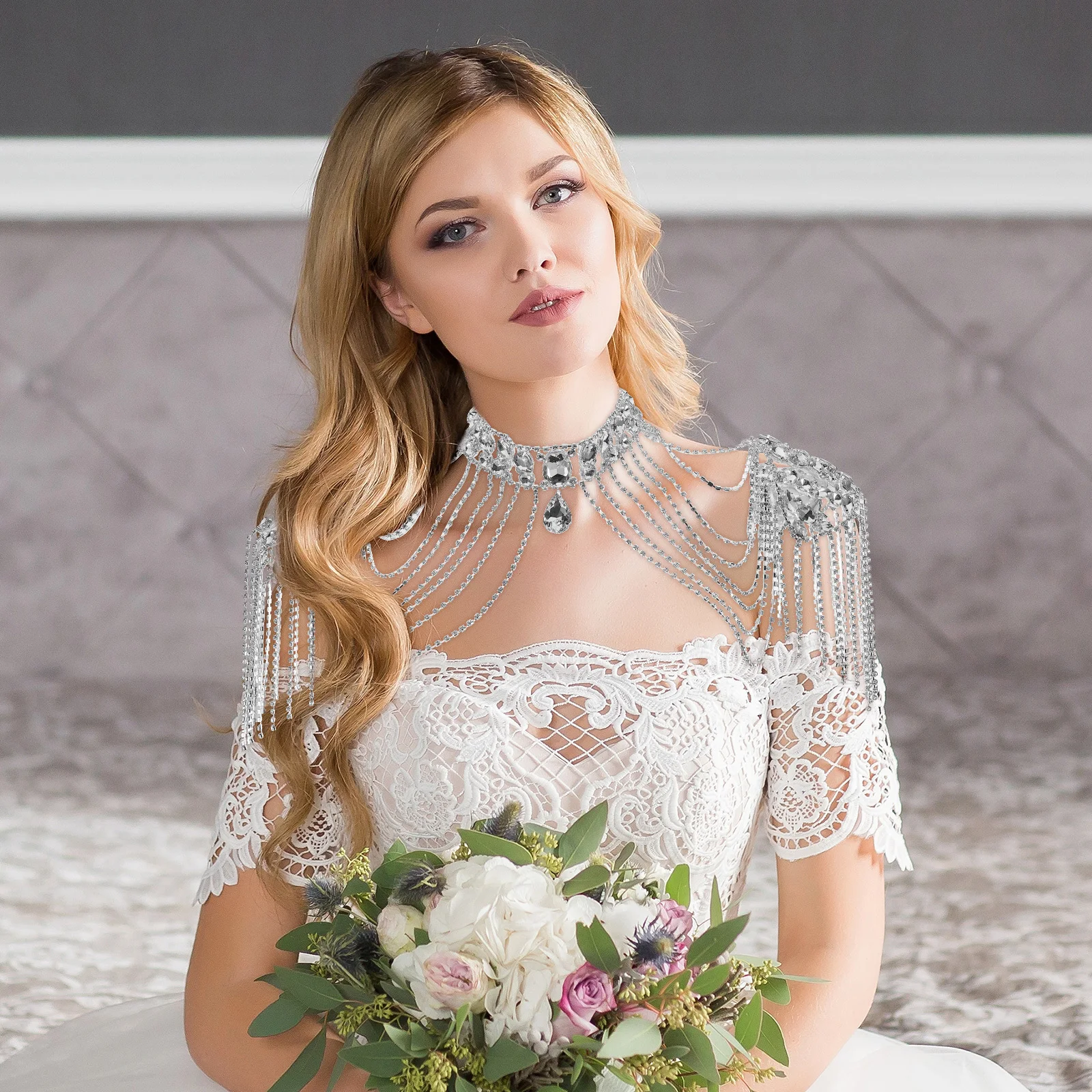 

Sparkly Rhinestone Shoulder Chain Tassel Body Jewelry for Women Evening Weddings Parties Accessory Shoulder Necklace