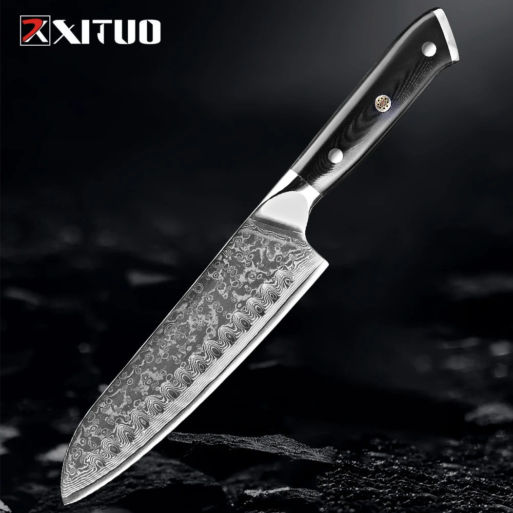 

XITUO Santoku Chef's Knife 7 Inch Multi Kitchen Knives Damascus Steel & Ergonomic G10 Handle Best Sharp High-Carbon Knives