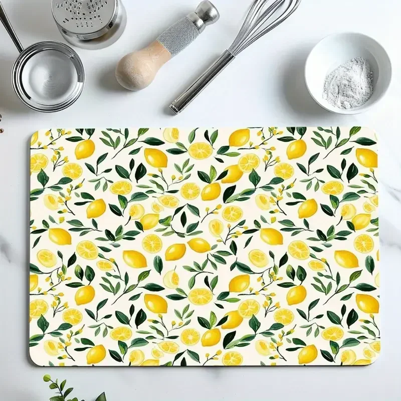 Lemon Print Waterproof Absorbent Dish Drying Mat Decor Multi Functional Kitchen Counter Dining Table Coffee Machine Pad