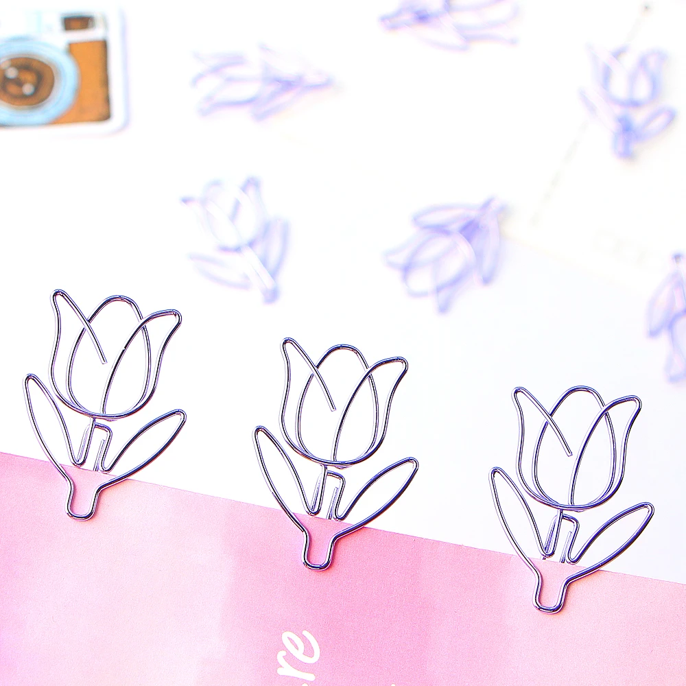 Imagem -03 - Flor Decorativa em Forma de Clipes de Papel Roxo Tulipa Clip de Papel Paperclip de Metal Paperclips Bonitos