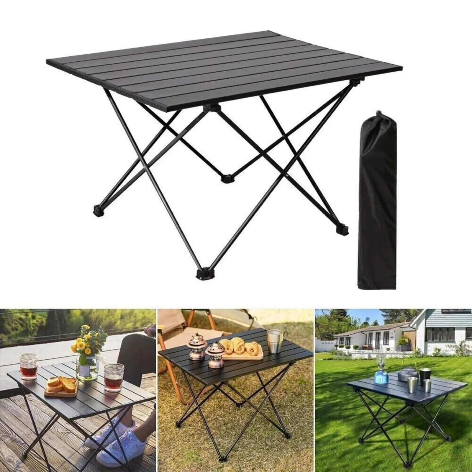 

US Portable Folding Table Camping Side Table Lightweight Outdoor Aluminum Table+Bag