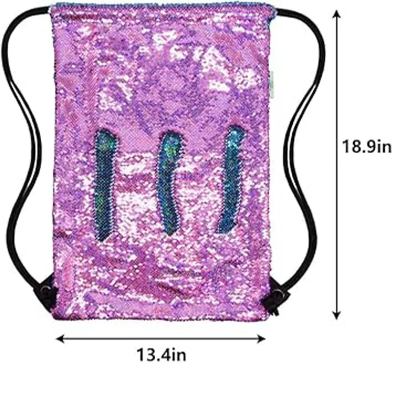 リバーシブルスパンコールバックパック,きらびやかな巾着,スポーツダンスバッグ,光沢のあるトラベルバックパック,紫と青のレーザー,ste12