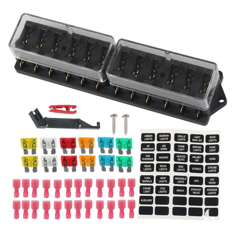 4-12 Way Fuses Box Assembly 32V Car Boats Fuses Box Holder With Waterproof Cover