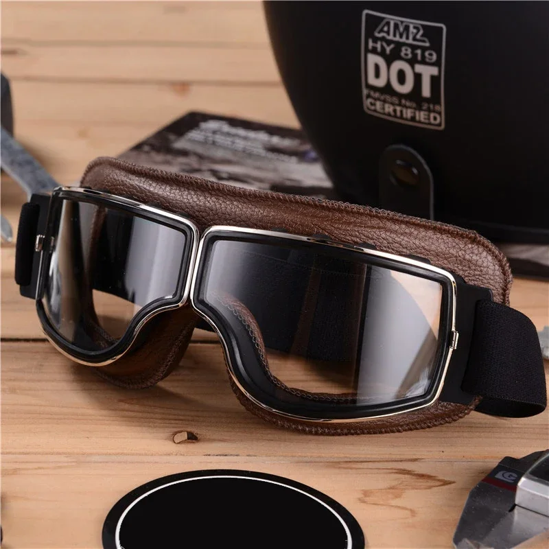 Leather Retro Windproof Motorcycle Helmet Glasses Men Women Sunglasses Retro quality Universal Folding Motorcycle Accessories