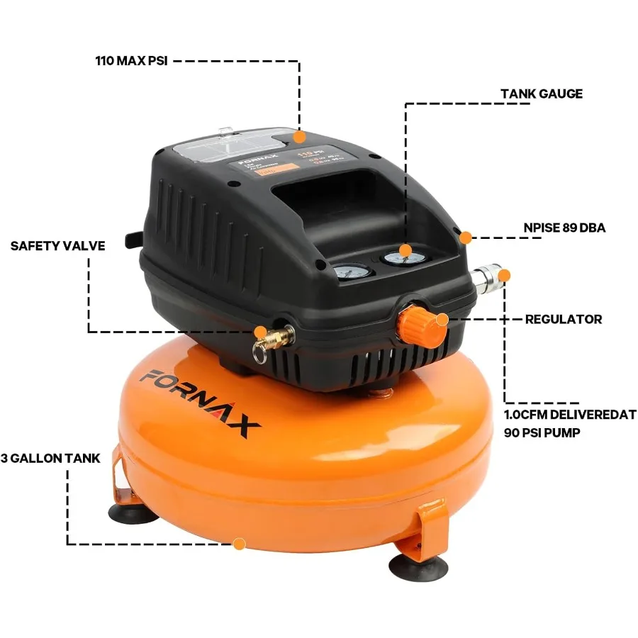 ضاغط هواء فطيرة 3 جالون 110 رطل لكل بوصة مربعة ضاغط هواء محمول خالي من الزيت لتضخيم الإطارات التي تعمل بنادق الأظافر وتقوم بها بنفسك صغير #2