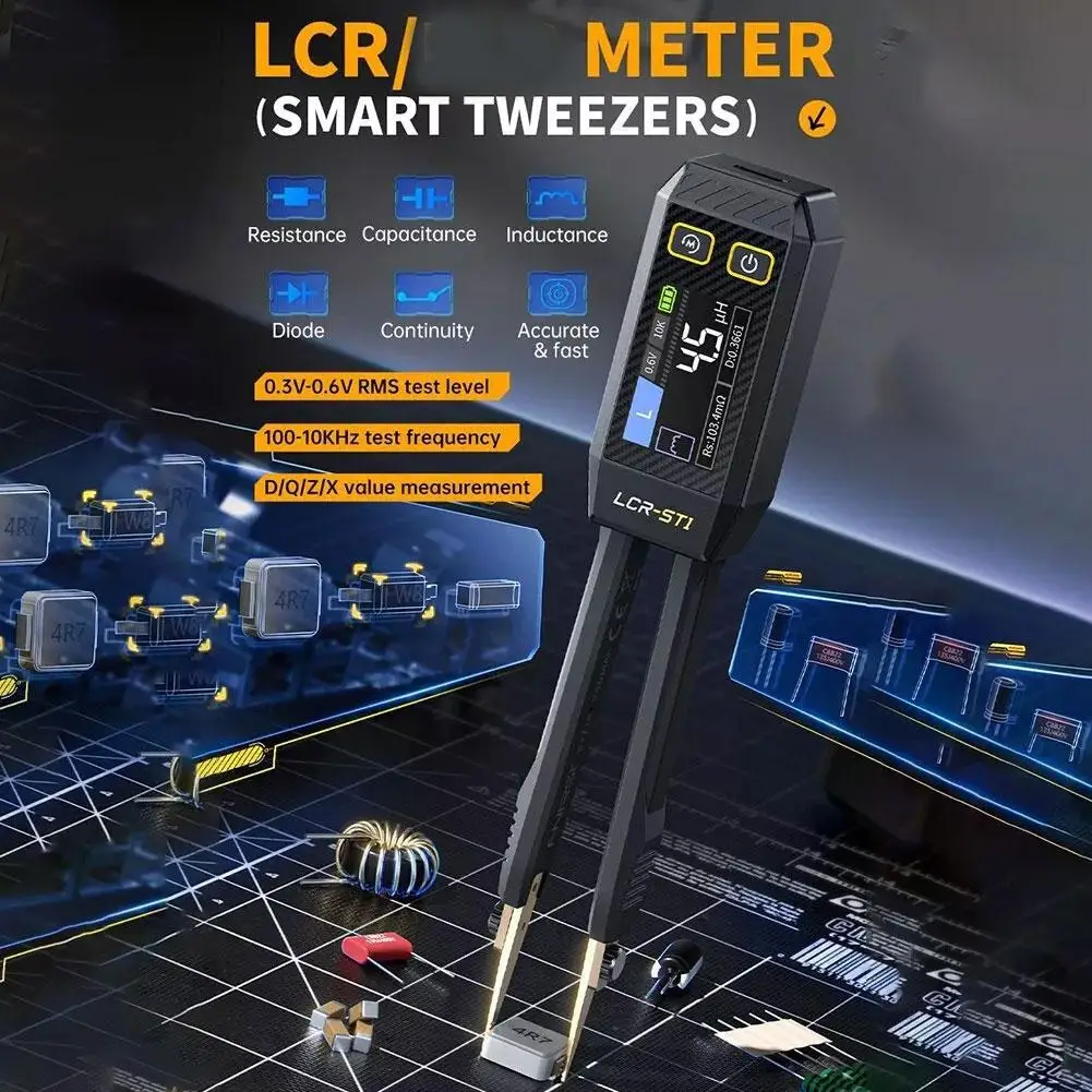 LCR-ST1 Mini Smart Tweezer LCR SMD Tester Resistance Capacitance Inductance Continuity Diode Test Measurement Tools