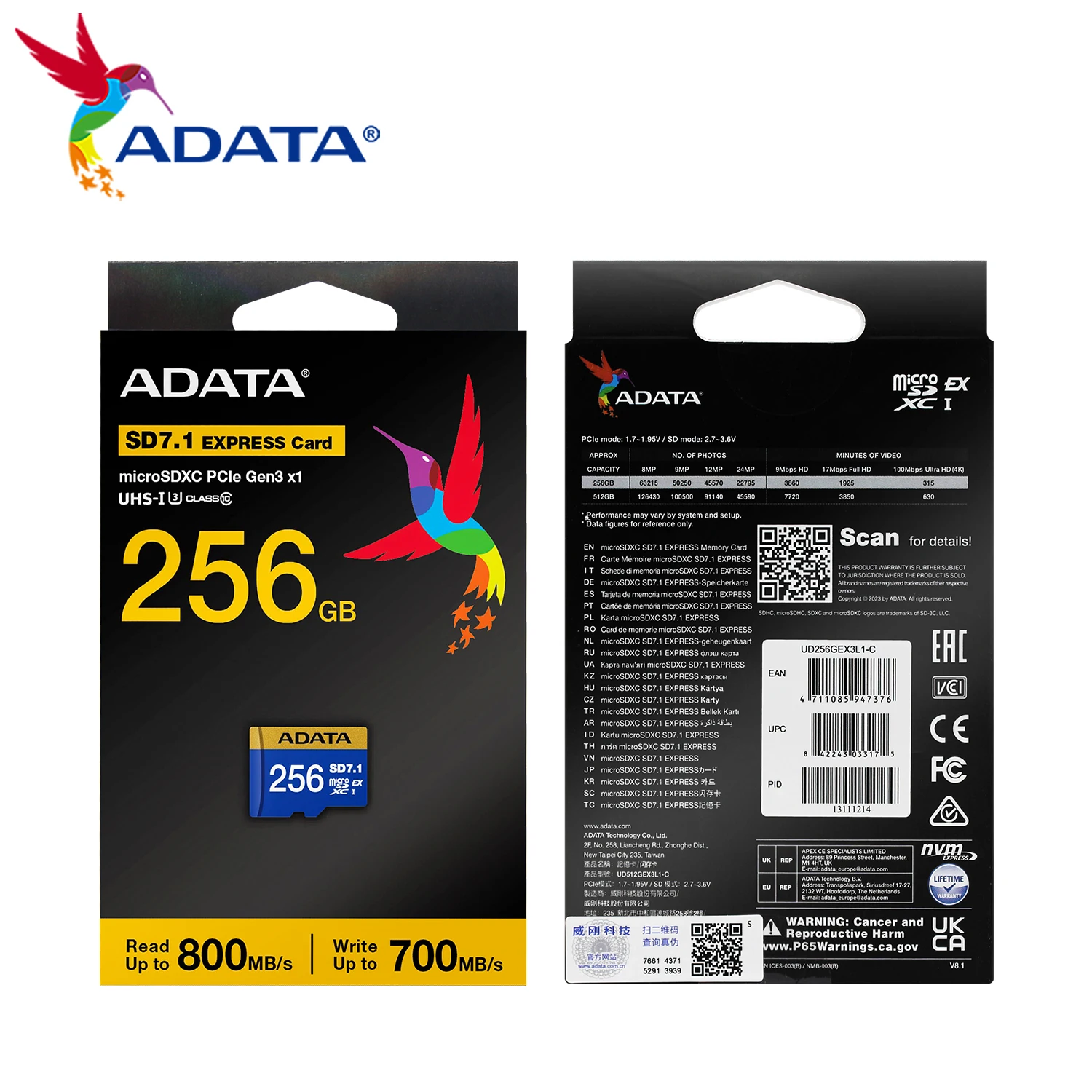 ADATA Premier Extreme microSDXC SD7.1 Express Card 256GB 512GB Up to 800Mb/s Memory Card V30 U3 C10 Micro SD Card for drones