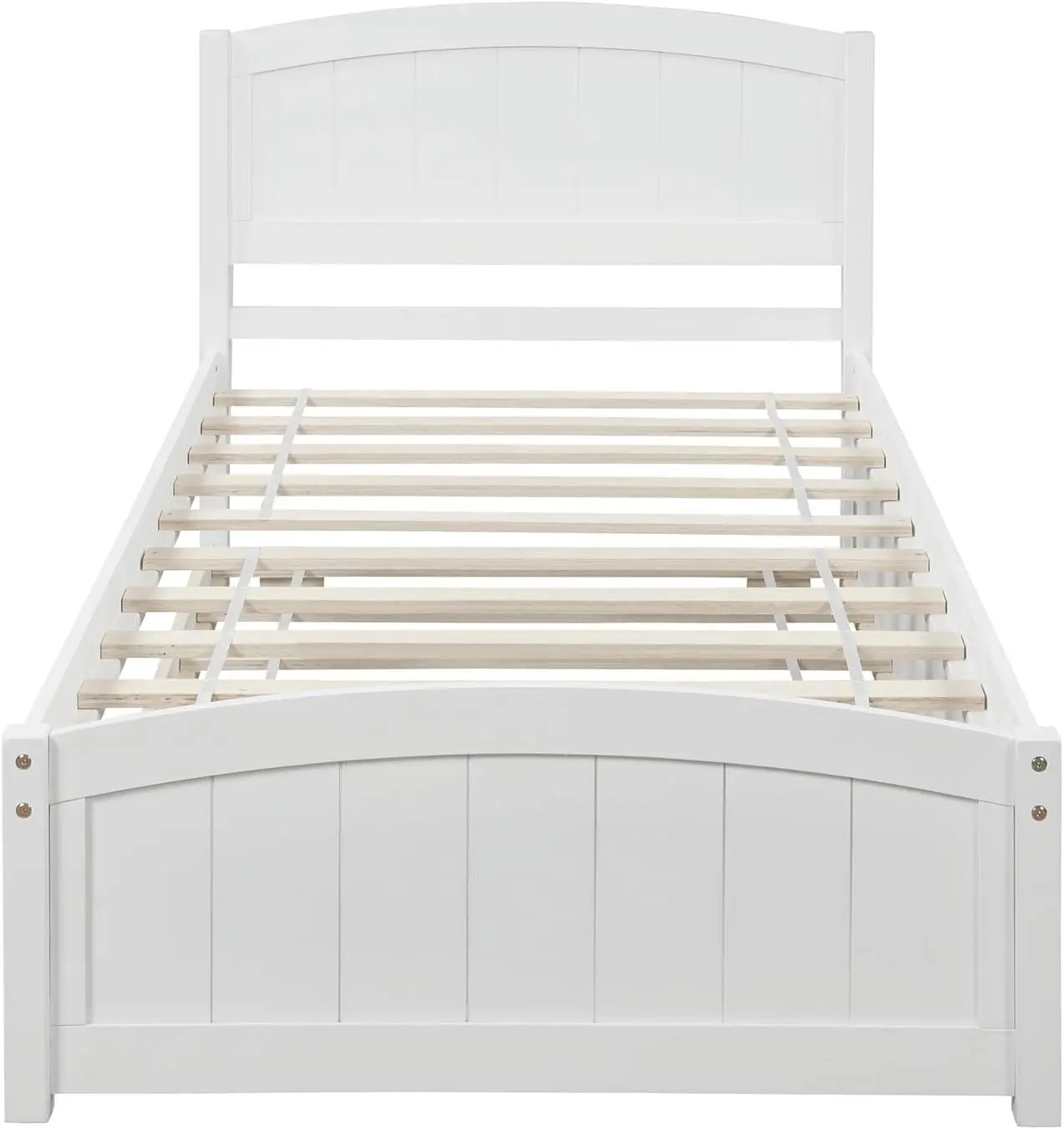 Platform Bed Frame with Trundle for 2 Kids, High Headboard, No Box Spring Need(White)