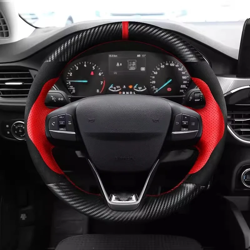 

Для Ford Focus Mondeo Edge Escort Kuga Escape Territory из углеродного волокна, кожаный чехол на руль, сшитый вручную, автомобильные аксессуары
