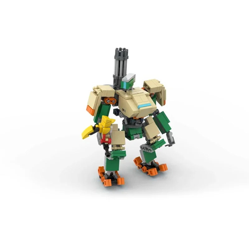 Moc overwatchedss jogo mecha basons vanguard morphing robô blocos de construção kit gatling máquina braços brinquedos para crianças presente