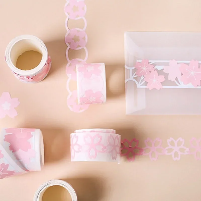 Sakura Cute Paper Masking Paper Hollow DIY Paper Tape Set Student Stationery Scrapbook Stickers