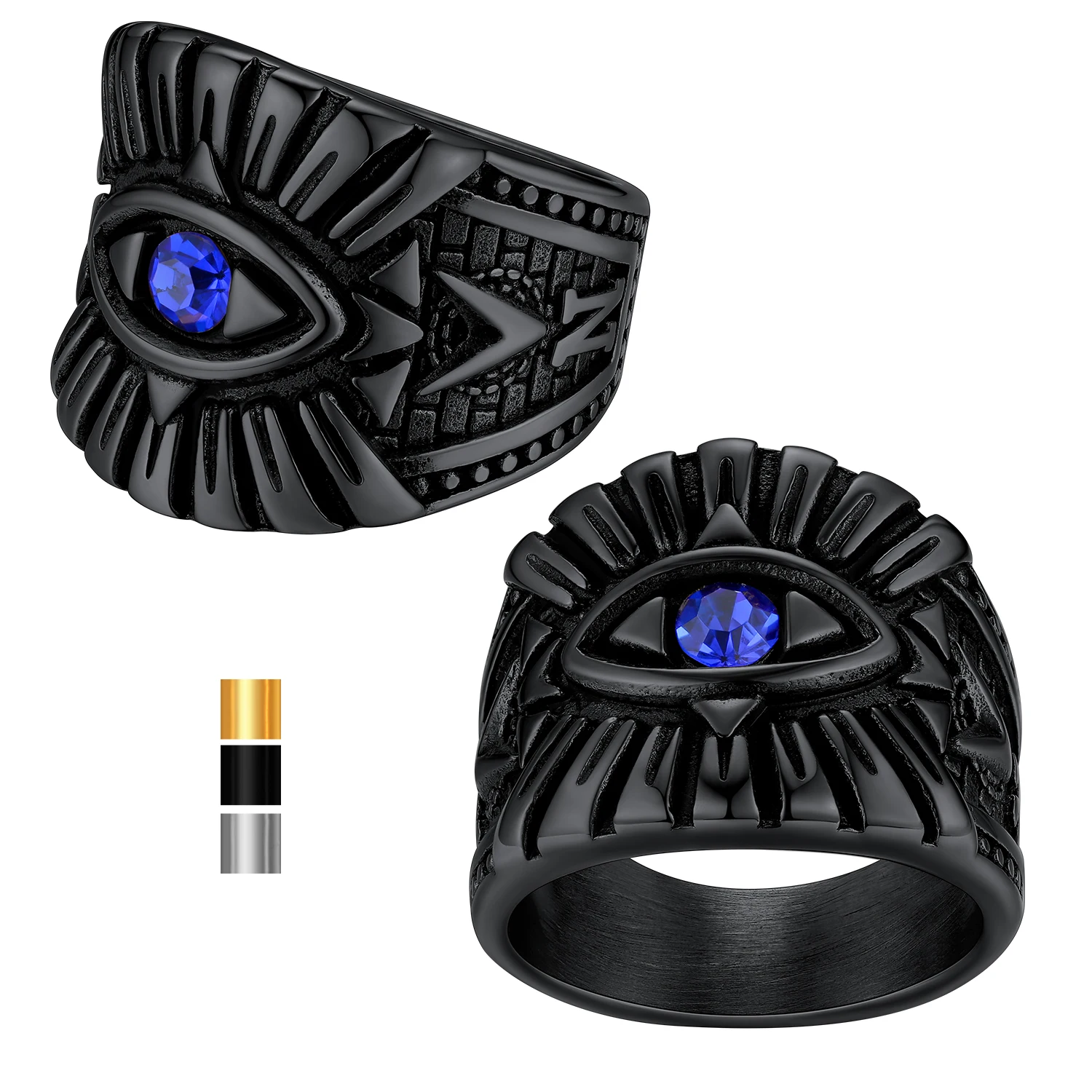 Anillos grandes de acero inoxidable con circonita azul real, anillos para ojos que todo lo ve para hombre, anillos con sello de Ojo de Providencia, joyería Retro, regalo para él