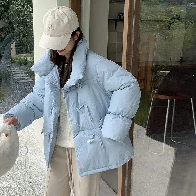 Down Cotton Jacket for Women New Style Winter Horn Button Cotton Jacket for Bread Jacket for Students Cotton Jacket