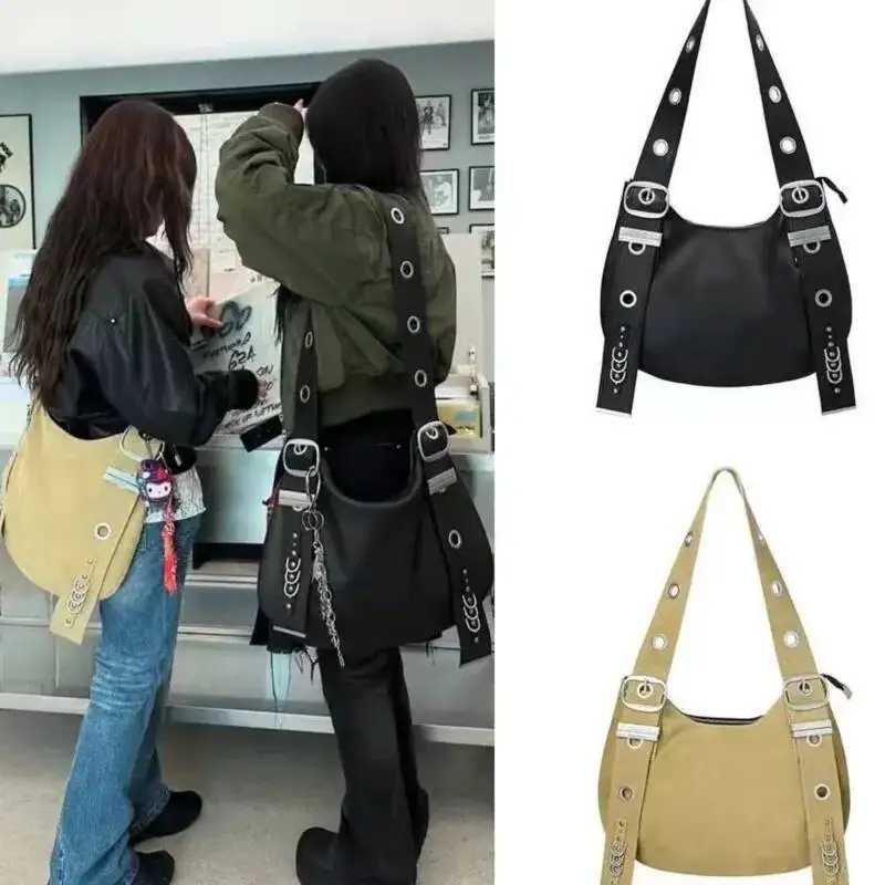 

Bloom Korean Style Nylon Casual Crossbody Women High Street Large Capacity Black Handbag Female Moto Biker Shoulder Bags