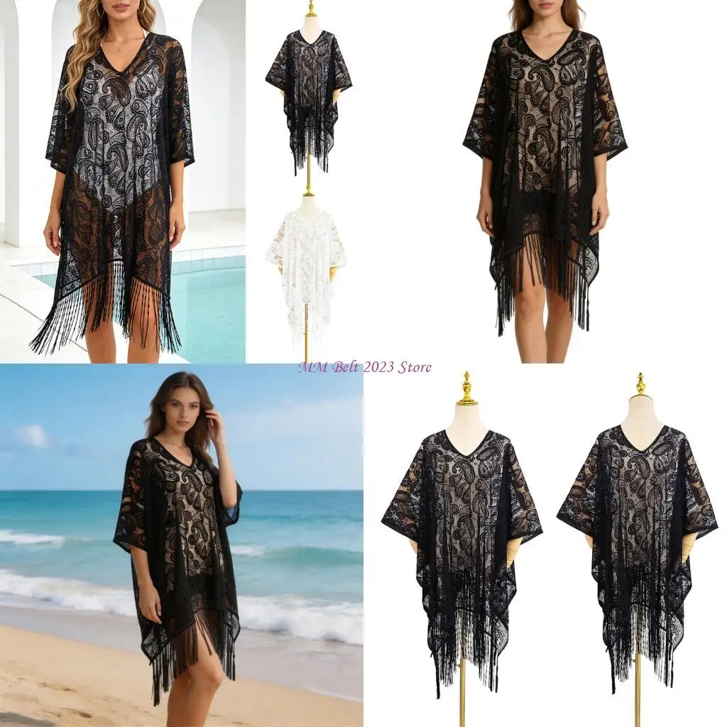 49ME Stylish Lace Scarf Bohemian Fringe Detail Soft And Breathable Fabric