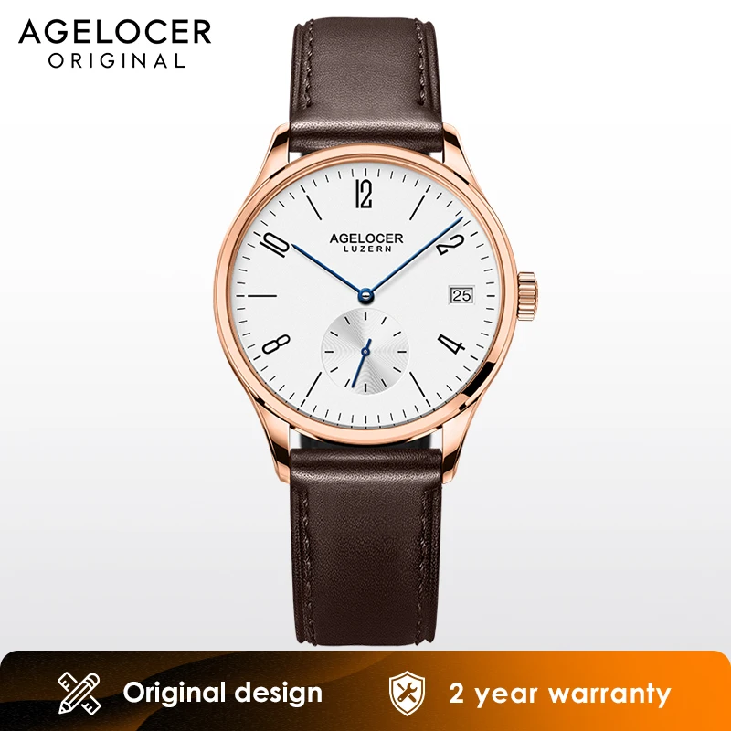 AGELOCER Original Budapest Watch Gold Watch Leather Watch Strap Big Calendar Automatic Mechanical Watch Birthday Gift for Women