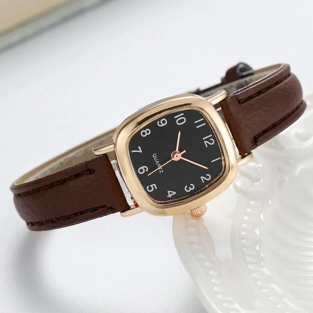 Kegllect Square Women Simple Small Dial Student Watches Vintage Belt Quartz Wristwatch