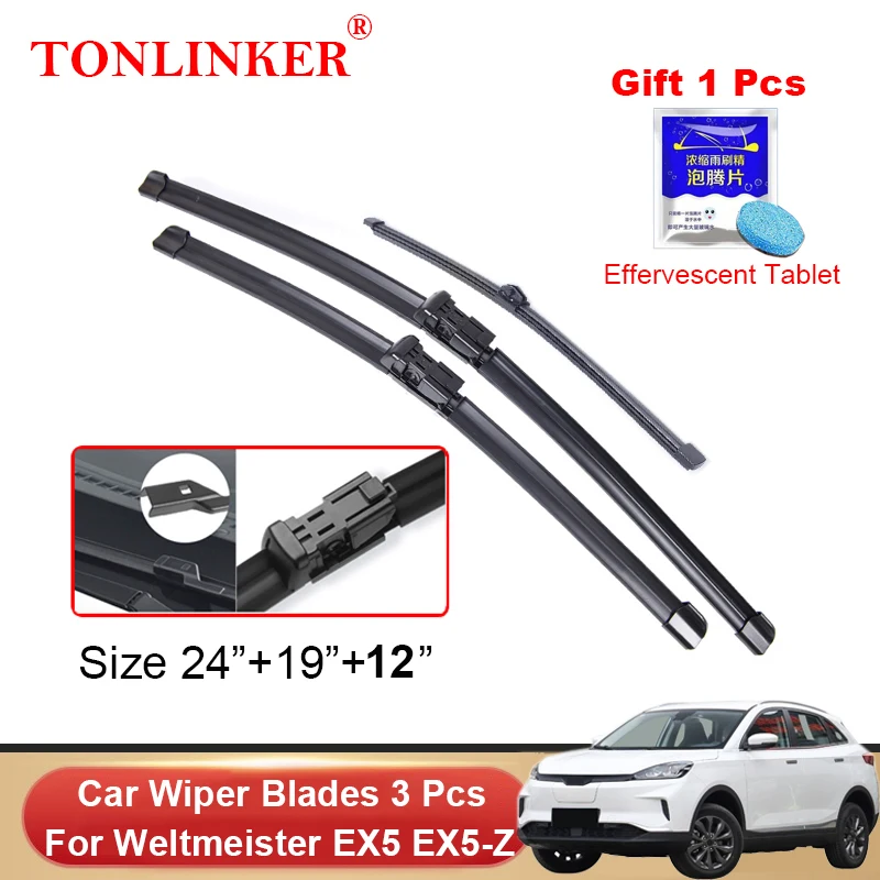 TONLINKER Car Wiper Blades For Weltmeister EX5 EX5-Z 2021 2022 2023 Front and Rear Windscreen Wiper Blade Brushes Cutter Goods