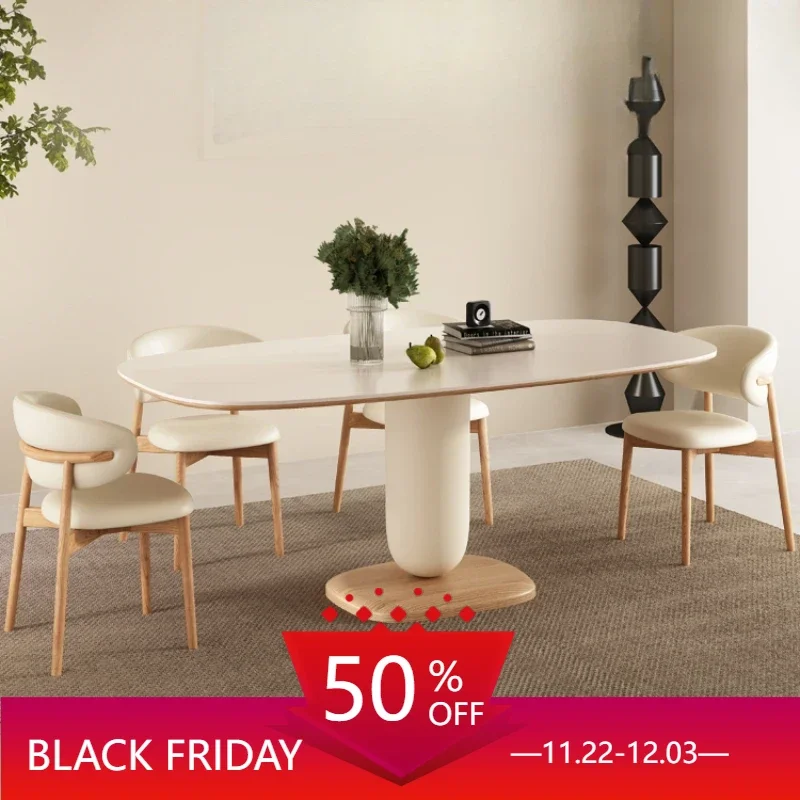 

Oval Dining Table Multifunction Home Furniture Elegant Tables Modern Cafe Kitchen Reception Luxury Slate Bwrdd Service Sets