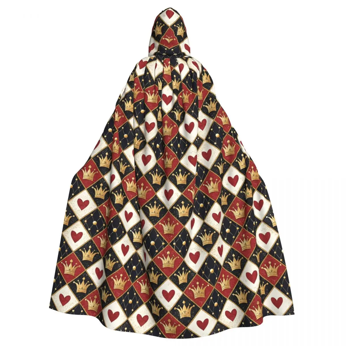 Red Queens Hearts Long Hooded Cloak for Aldult Halloween Crown Cosplay Cape