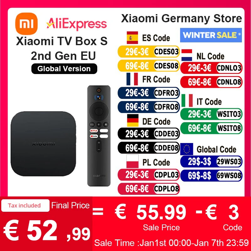 Global Version Xiaomi Mi TV Box S 2nd Gen 4K Ultra HD BT5.2 2GB 8GB Google TV Google Assistant Smart TV Box