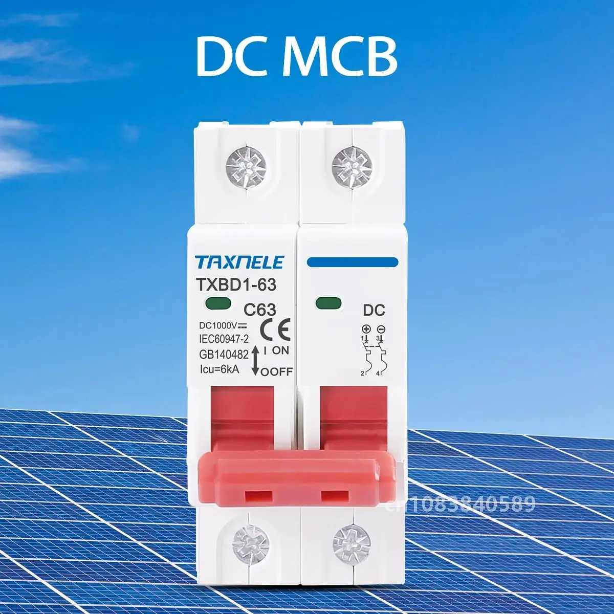 2P DC 1000V Solar Mini Circuit Breaker Battery Switch 6A 10A 16A 20A 25A 32A 40A 50A 63A DC MCB for Photovoltaic  PV System