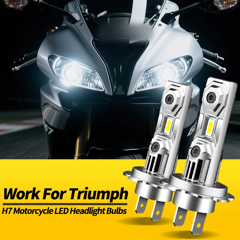 2PCS H7 LED Motorcycle Headlight Bulbs 60W Canbus For Triumph Daytona 675 2006 2007 2008-2017 Fanless Wireless High Low Beams