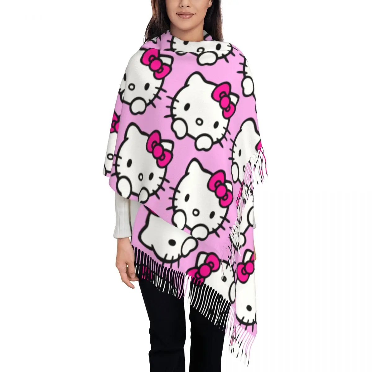 Custom Printed Hello Kitty Scarf Women Men Winter Warm Scarves Kitty White Shawl Wrap