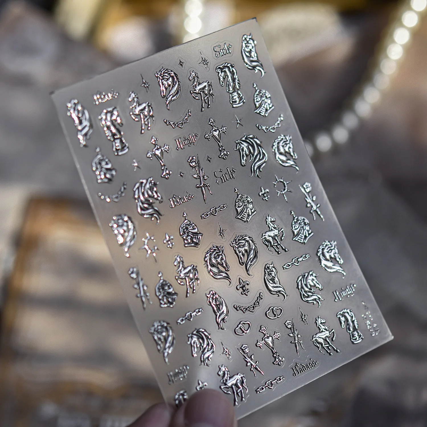 Knight Horse Sword Photo Frame High Quality Cool Girl Nail Stickers Decor Manicure Decals T-5284