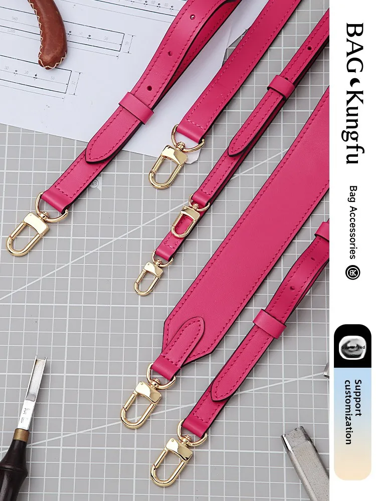 Rose Red Leather Bag With Crossbody Bag Shoulder Strap Shopping Bag Wide Shoulder Strap Modification Accessories Cowhide Strap
