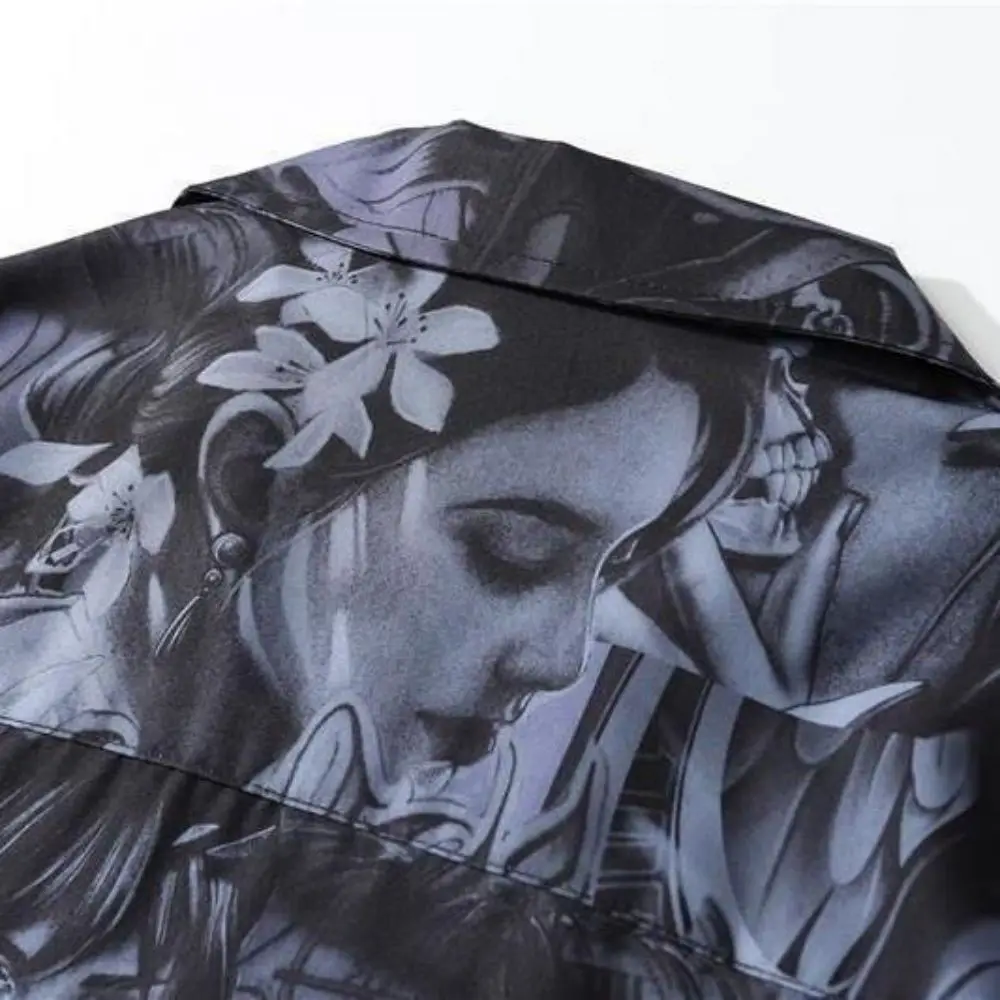 Harajuku Blousers Men Gothic Grunge Vintage Oversized Short Sleeve Shirts Chic Print Top Streetwear Hip Hop