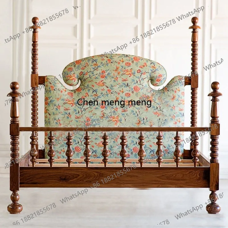 American retro solid wood home 1.8 meters double bed printed 1.5 oak single bed