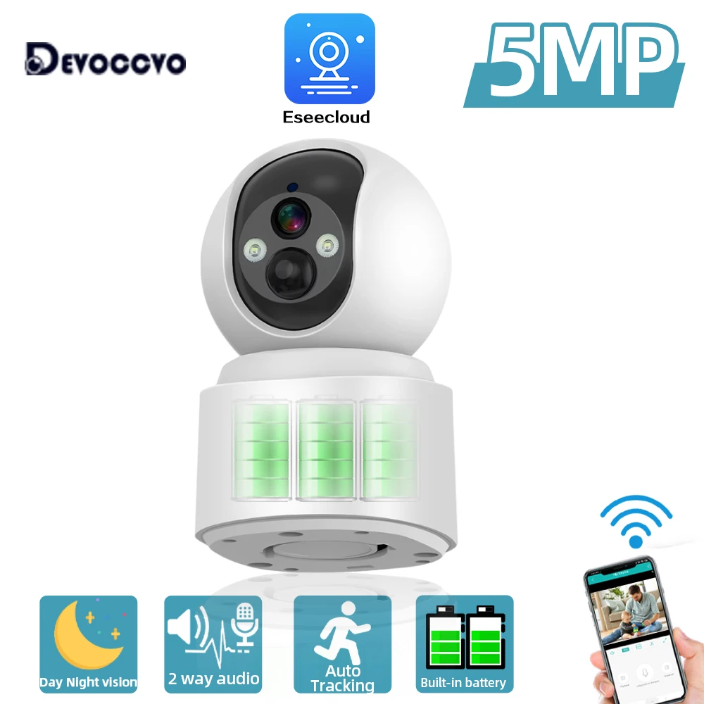 

5MP WiFi PTZ Camera Home Indoor Built-in Battery Wireless IP Surveillance Camera AI Detect Auto Tracking Security Baby Monitor